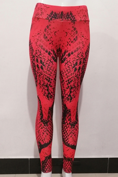 Sexy Women's Leggings All over Snake Skin Printed High Rise Quick Dry Ankle Length Skinny Gym Pants