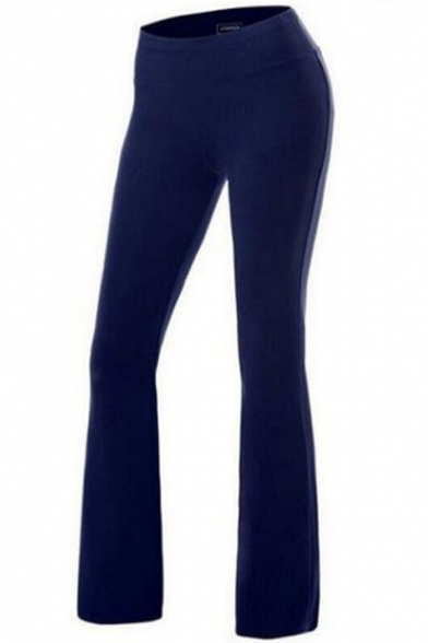 Vintage Womens Sport Pants Solid Color Mid Rise Elastic Waist Slim Fit Long Bootcut Relaxed Pants