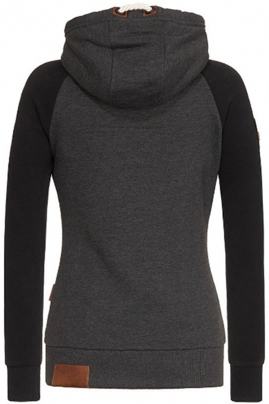 Etecredpow Women Fashion Raglan Sleeve Drawstring Contrast Color Coat Jacket Hooded Sweatshirts 