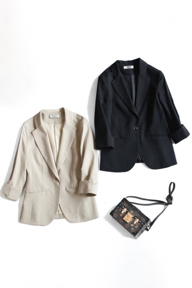 Leisure Women's Jacket Plain Lapel Collar Pocket Single-Breasted Long Sleeved Regular Fitted Jacket