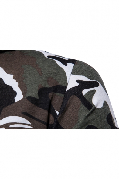 Slim Camouflage Printed Long Sleeve Tunic Hoodie for Men