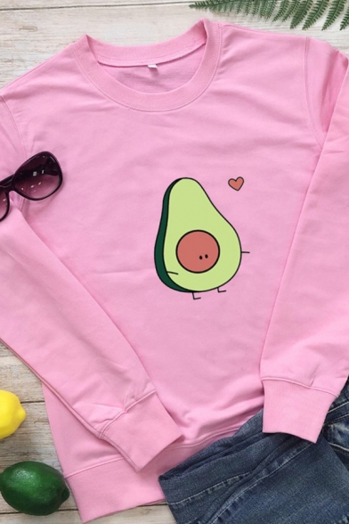 Trendy Women's Sweatshirt Fruit Avocado Pattern Crew Neck Long-sleeved Regular Fitted Hoodie
