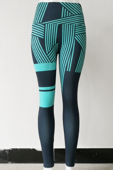 Unique Women's Leggings Geometric Pattern Color Block High Waist Full Length Skinny Yoga Leggings