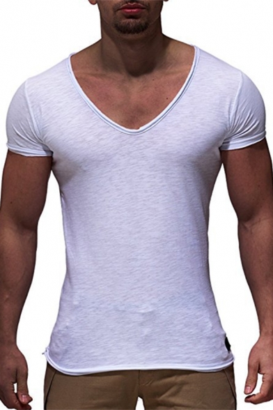 Basic Men's Tee Top Heathered Curl Edge Round Neck Short Sleeves Regular Fitted T-Shirt