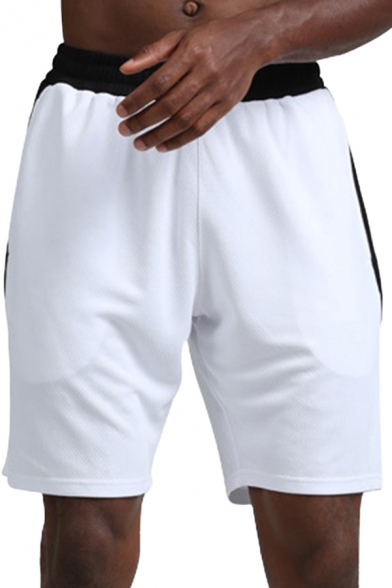 Basic Mens Fitness Shorts Color Block Panel Ventilation Quick Dry Knee-Length Elastic Waist Regular Fitted Sport Shorts