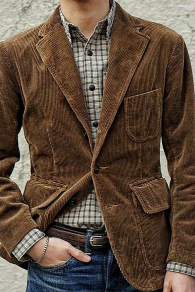 Mens Jacket Unique Solid Color Front Flap Pockets Button down Slim Fit Long Sleeve Lapel Collar Casual Jacket
