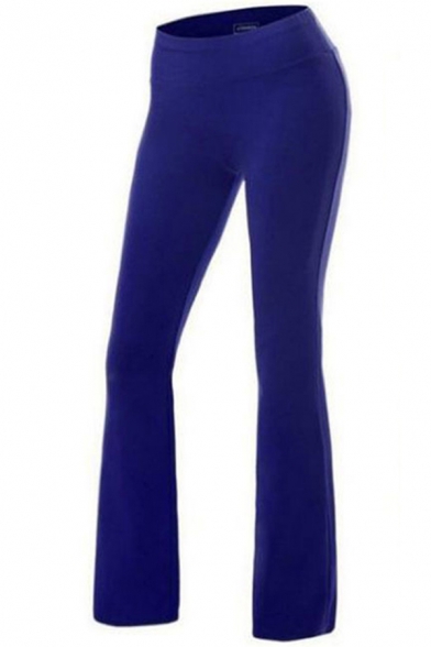 Vintage Womens Sport Pants Solid Color Mid Rise Elastic Waist Slim Fit Long Bootcut Relaxed Pants