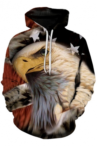 Boys Fashion Hoodie Eagle Flag 3D Print Long Sleeve Drawstring Relaxed Fit Hoodie with Pocket