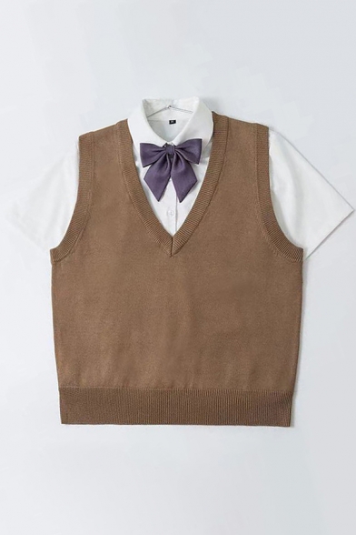 Casual Men's Knit Vest Solid Color Ribbed Trim V Neck Sleeveless Slim Fitted Knit Vest