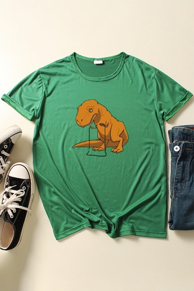 Funny Cartoon Animal Printed Short Sleeves Crew Neck Summer T-Shirt