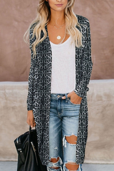 Ladies Trendy Camo Leopard Snake Pattern Long Sleeve Tunic Cardigan