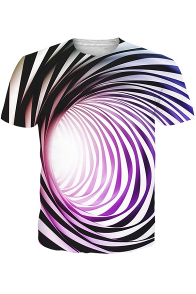 Leisure Mens Tee Top Dijital Dizziness 3D Pattern Round Neck Short-sleeved Regular Fitted T-Shirt