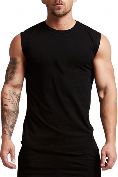 Mens Simple Plain Cap Sleeve Round Neck Relaxed Fit Street T-Shirt