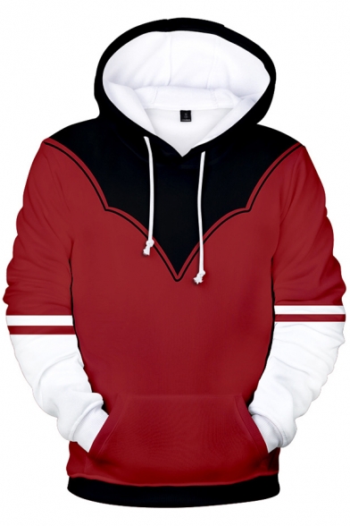 New Fashion Comic Cosplay 3D Colorblock Pullover Red Drawstring Hoodie