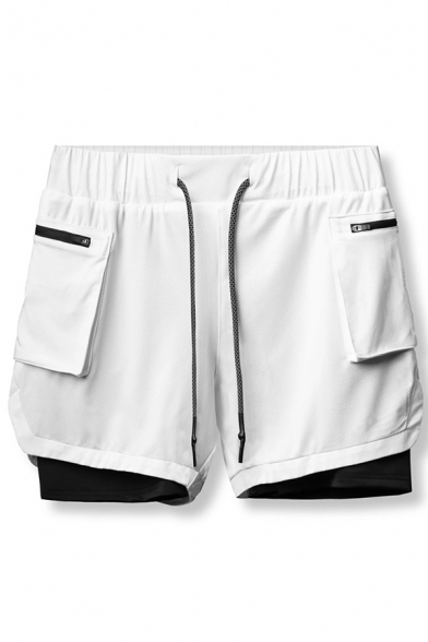 rendy Mens Shorts Zip Pocket Split Hem Drawstring Elastic Waist Camo Printed Pattern Regular Fitted Fully Lined Double-Layered Training Shorts