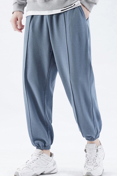 Stylish Sweatpants Sherpa Liner Solid Color Drawstring Waist Elastic Cuffs Ankle Carrot Sweatpants for Men