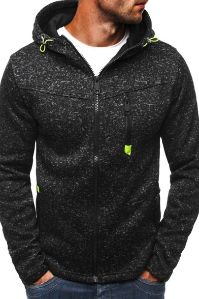 Trendy Men's Hoodie Space Dye Pattern Zip Closure Long Sleeves Regular Fitted Drawstring Hooded Sweatshirt
