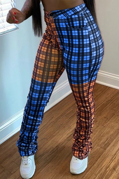 Unique Pants Plaid Patterned High Rise Ankle Length Fitted Pants for Girls