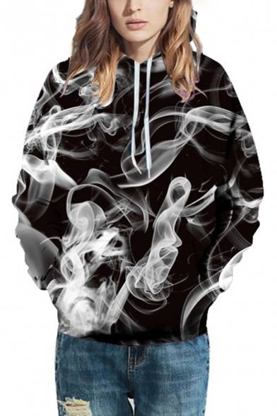 Fancy Men's Hoodie Mist Digital Graphic 3D Pattern Long-sleeved Regular Fitted Drawstring Hooded Sweatshirt