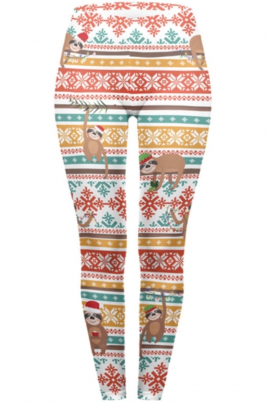 Trendy Women's Leggings Star Christmas Tree Snowflakes Leaf Pattern High Waist Ankle Length Skinny Leggings