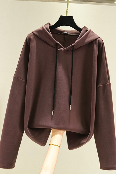 Basic Women's Hoodie Solid Color Long Sleeves Relaxed Fit Drawstring Hooded Sweatshirt