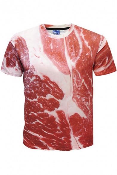 Creative Men's Tee Top Streaky Pork Digital 3D Print Crew Neck Short-sleeved Regular Fitted T-Shirt