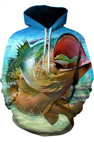 Guys Fancy Hoodie Fish House 3D Printed Long Sleeve Drawstring Pouch Pocket Loose Hoodie