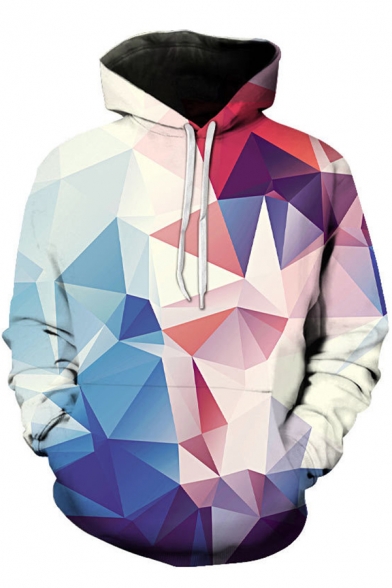 Leisure Mens Hoodie Graphic 3D Digital Pattern Front Pocket Long-sleeved Regular Fitted Drawstring Hooded Sweatshirt