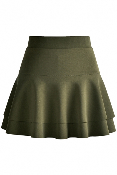 Leisure Women's A-Line Skirt Solid Color Tiered Pleated High Rise A-Line Skirt
