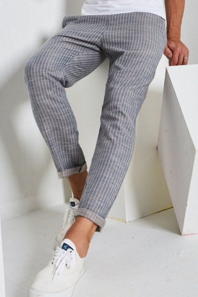 Men's Popular Fashion Stripe Pattern Drawstring Waist Casual Chino Pants