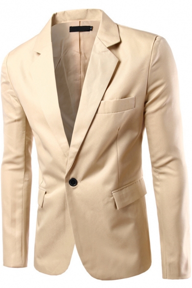 New Stylish Notched Lapel Single Button Long Sleeve Mens Linen Suit Blazer