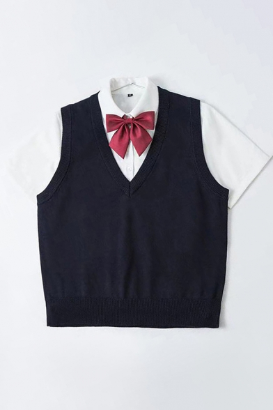 Casual Men's Knit Vest Solid Color Ribbed Trim V Neck Sleeveless Slim Fitted Knit Vest