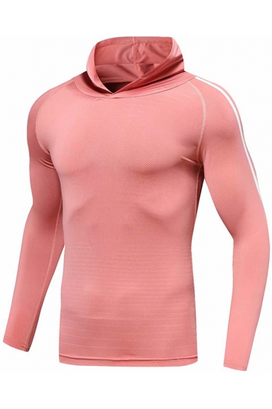 Leisure Men's Hoodie Stripe Pattern Raglan Long Sleeves Slim Fitted Hooded Sweatshirt