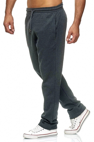 Leisure Men's Solid Color Heathered Side Pockets Drawstring Low Waist Regular Fitted Straight Pants