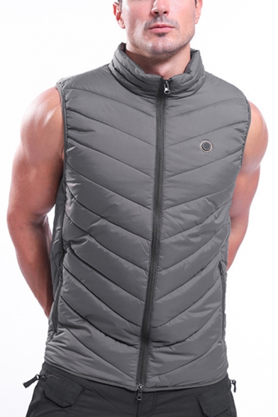 Leisure Mens Vest Sleeveless Stand Collar Zip Up Quilted Relaxed Vest