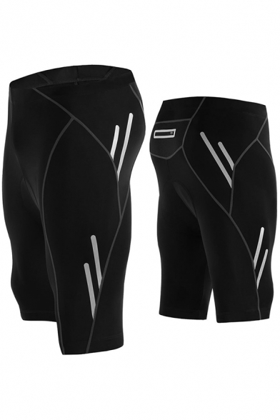 Mens Shorts Simple Reflective Tape Mesh Patchwork Sponge Pad Knee-Length Skinny Fitted Cycling Shorts