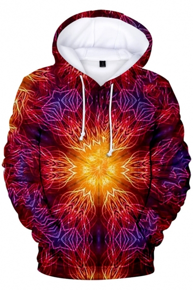 Unique Colorful Abstract Line 3D Print Pullover Red Hoodie