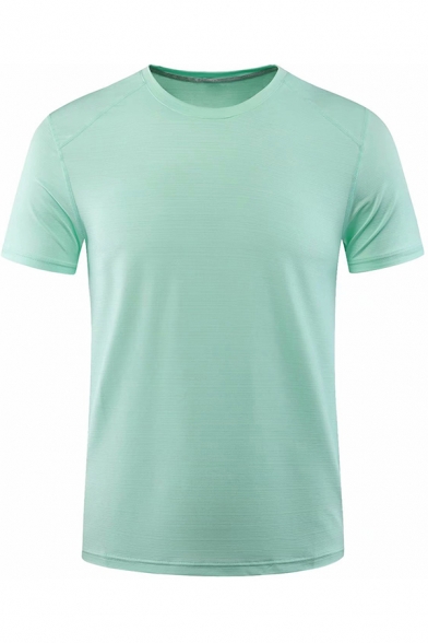 Basic Men's Training Tee Top Solid Color Round Neck Short Sleeves Slim Fitted Workout T-Shirt