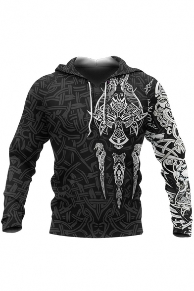 Black-white Hoodie Abstract 3D Printed Long Sleeve Drawstring Pouch ...
