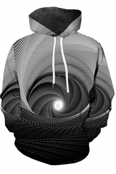 Elegant Men's Hoodie Water Painted Cartoon Wolf Digital Graphic 3D Pattern Front Pocket Long-sleeved Regular Fitted Drawstring Hooded Sweatshirt