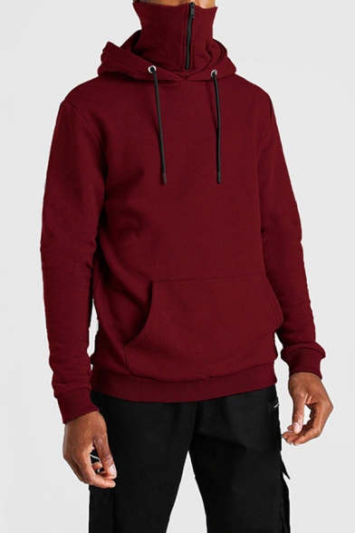 Stylish Men's Hoodie Solid Color Kangaroo Pocket Long Sleeves Drawstring Hooded Sweatshirt