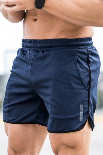 Trendy Mens Shorts Contrast Trim Side Pocket Elastic Waist Split Hem Regular Fitted Shorts