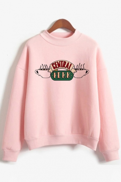 Womens Classic Letter CENTRAL PERK Print Long Sleeve Thick Pullover Sweatshirt