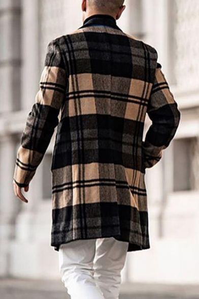 Fancy Mens Woolen Coat Button Fly Notched Lapel Collar Side Pocket Long Sleeves Regular Fitted Woolen Coat