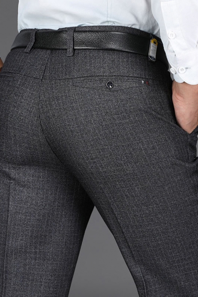 Leisure Men's Pants Solid Color High Waist Zip Fly Side Pocket Long Straight Suit Pants