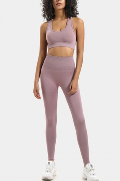 Running Solid Racerback Cropped Tank Top & Ankle Tight Leggings Co-ords for Ladies