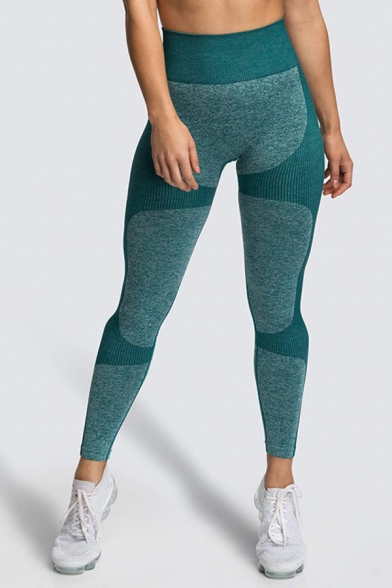 Fancy Women's Leggings Space Dye Pattern Contrast Panel High Elastic Waist Butt Lift Ankle Length Skinny Leggings