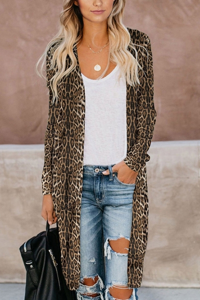 Ladies Trendy Camo Leopard Snake Pattern Long Sleeve Tunic Cardigan