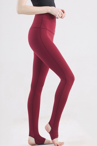 Trendy Women's Training Leggings Solid Color Flatlock Stitching High Waist Skinny Yoga Stirrup Leggings