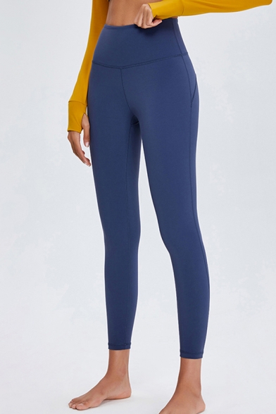 Womens Gym Solid Color High Waist Ankle Length Stretchy Tight Leggings